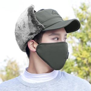 Bérets Mode Hiver Bomber Chapeaux Hommes Nord-Est Masque Lei Feng Chapeau En Plein Air Coupe-Vent Garder Au Chaud Épais Cache-oreilles Assurance Plat-Top Cap