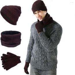 Bérets mode femmes et hommes cache-cou tricoté hiver chaud chapeau écharpe gants ensemble polaire bonnet casquette