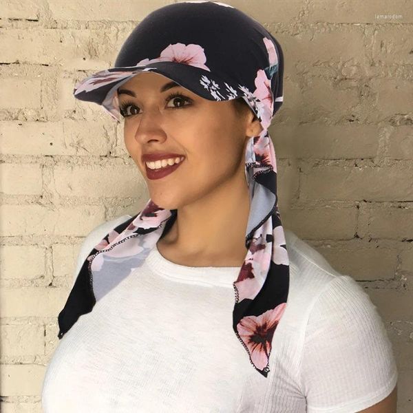 Bérets Fashion Femmes Bonnet Ajustement à imprimé floral Bandana Hatle musulman Hijab Islamic Headgear Cancer Chemo Head Scarf Wrap