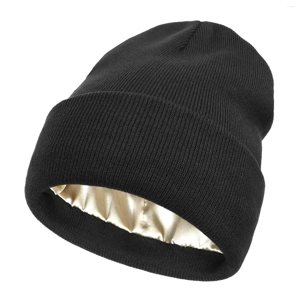 Boinas Moda Mujeres Bonnet Skullies Gorros de invierno para seda Satén Forrado Gorros Chunky Hombres Cálidos Hombre Mujer Balaclava Sombreros