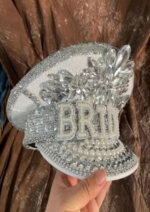 Beretas Fashion Women Bride Captain Hat Cap Sargento Mirenal Hen de Bridal Do Festival Cumpleaños Rhinestoneberets36666844