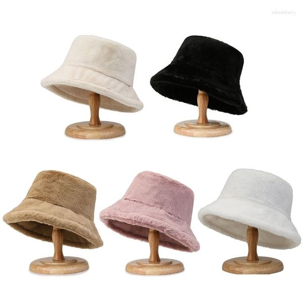 Bérets Mode Femmes Fluffy Fourrure Seau Chapeau Hiver Chaud Doux En Peluche Pêcheur Panama Casquette Femme Vintage Bob Sunbonnet Visières Gorro