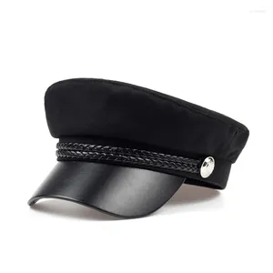 Beretas Fashion Women Men Men Military Primavera Autumn Sailor Hats Black Ladies Boina Boina Capitán Flat Capitán Cadete de viaje Octágono