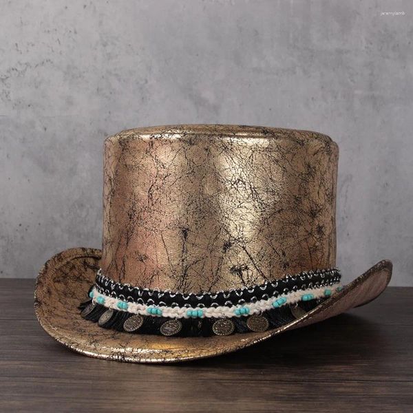 Boinas Moda Mujer Sombrero de cuero Presidente Lday Fedora Magic Flat Steampunk Cosplay Pork Pie Party Cap 3 Tamaño