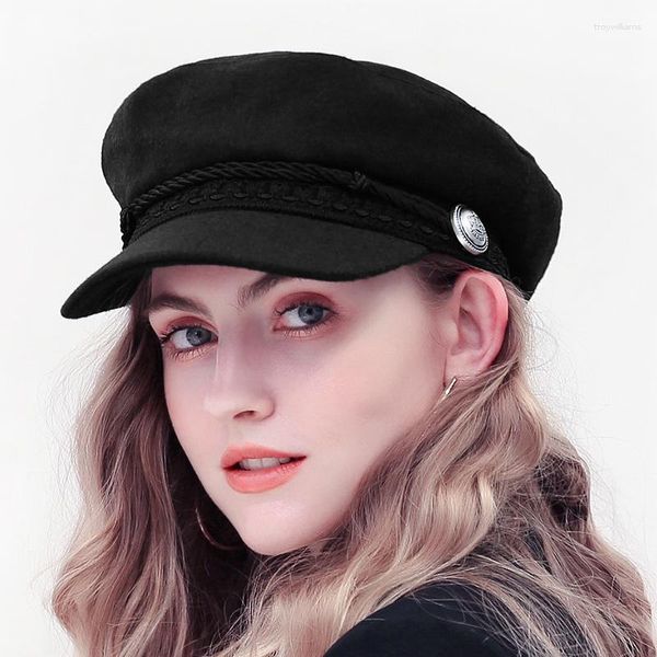 Beretas Fashion Women Men Military Spring Autumn Sailor Hats Black Ladies Boina Boina Capitán Flat Capitán Cadete de viaje Octagonal