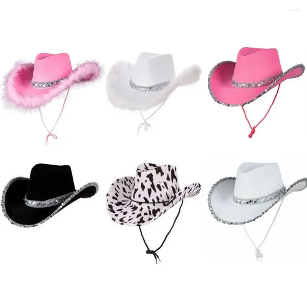 Bérets Mode Femmes Performance Cosplay Cowboy Accessoire Sequin Cowgirl Chapeaux Chapeau Bachelorette Party
