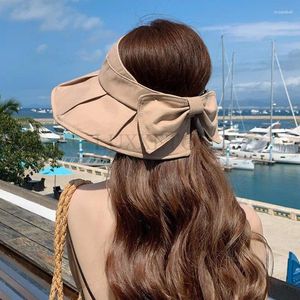 Bérets Mode Femmes Bow Chapeau de soleil pour dames Casual Sports Golf Voyage Protection Visière Chapeaux Femme Large Bord Ombre Plage