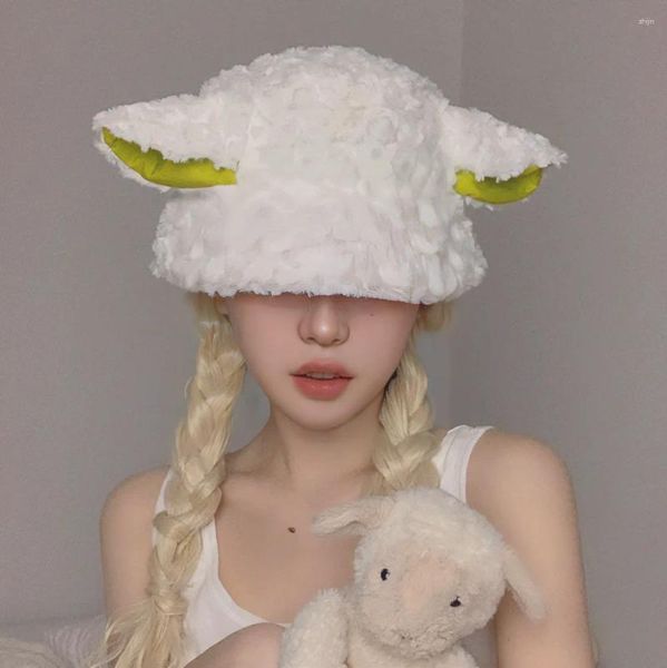 Bérets Mode Femmes Chapeau Vintage Hiver Mouton Oreille En Peluche Panama Chaud Fourrure Artificielle Doux Pêcheur Soleil 2023 Tendance