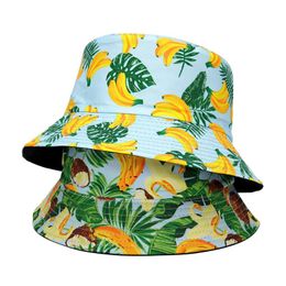 Beretten Fashion Women Summer Bucket Hats Banana Patroon Men Fisherman Cap Hat Outdoor Sunscreen Beach Panamaberets