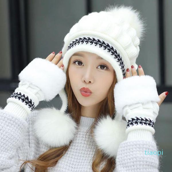 Bérets mode femmes hiver chapeau gants ensemble chaud neige chapeaux tricotés casquettes cadeau dames Beanie ski snowboard Camping