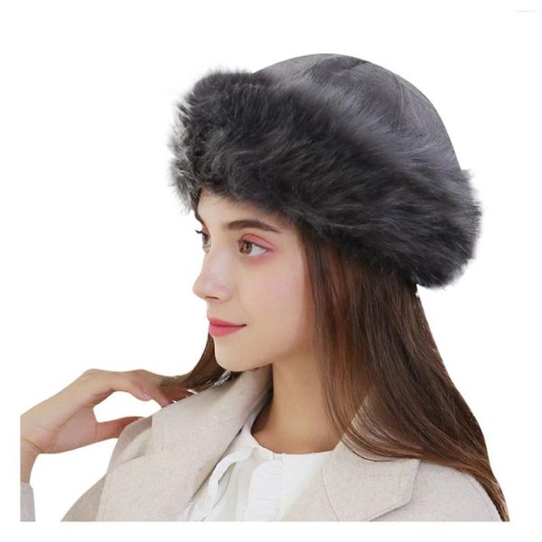 Boinas Moda Mujeres Invierno Mongol Sombrero Sólido Grueso Caliente Orejeras Lana Accesorios para el cabello Imitación Piel de mapache