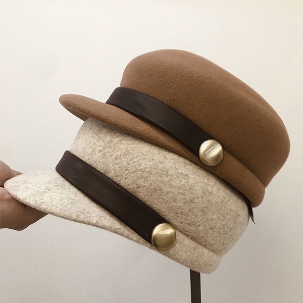 Bérets mode laine feutre casquette pour femmes chaud hiver chapeau visière béret sboy Beige noir Camel décontracté dames plat Cabbie 230821