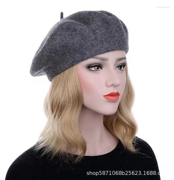 Boinas Moda Lana Estilo de artista francés Cálido Gorro de invierno para mujer Retro Boina lisa Color sólido Elegante Gorros para mujer