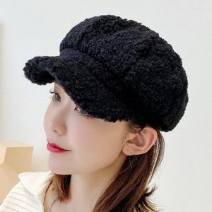 Boeretas de lana de moda mujeres boina otoño invierno gorra octogonal sombreros artista elegante