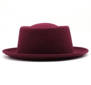 Bérets à la mode couleur unie 100 laine feutre porc tarte chapeau pour femmes hommes bord incurvé écrasable chapeaux de laine Fedora7605913