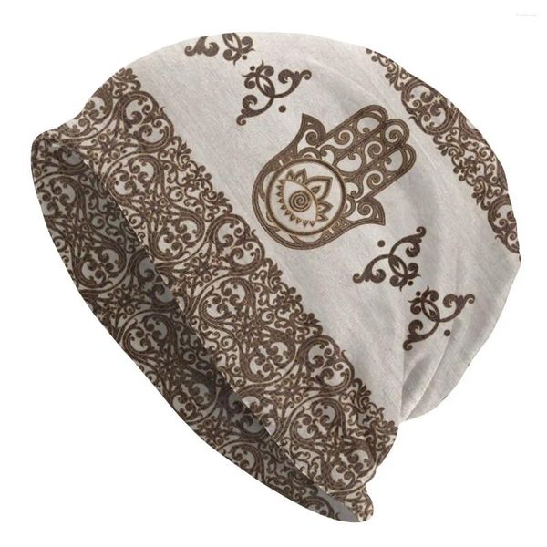 Boinas Fátima Hamsa Mano Beanie Bonnet Sombrero de punto Hombres Mujeres Cool Unisex Adulto Mal de ojo Tribus Amuleto Cálido Invierno Skullies Gorros Gorros