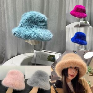 Bérets chapeau en fausse fourrure femmes élégant automne et hiver pêcheur coréen Senior chaud dames seau en peluche casquette