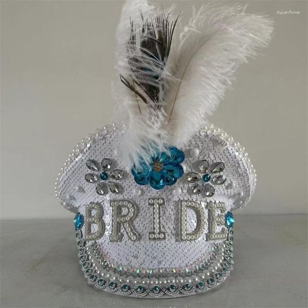 Boinas Pluma Diamante Perlas Sombrero de novia para despedida de soltera Accesorios de boda de escenario