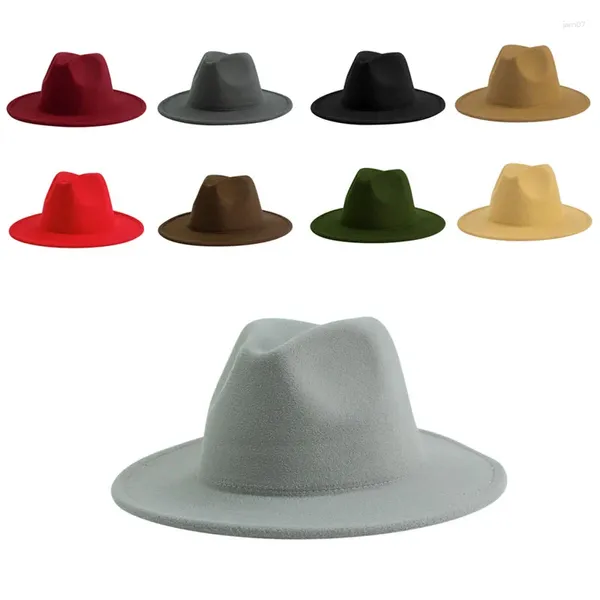 Boinas Sombrero Fedora para mujeres Hombres Adultos Top plano Diseño cóncavo Otoño Invierno Jazz Cap Colores Unisex Panamá Sombreros de ala ancha Bordado