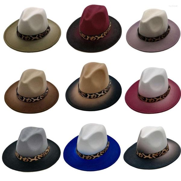 Boinas sombrero Fedora Color degradado cinturón de leopardo europeo y americano Top de lana hombres mujeres tendencia fieltro Jazz 2023