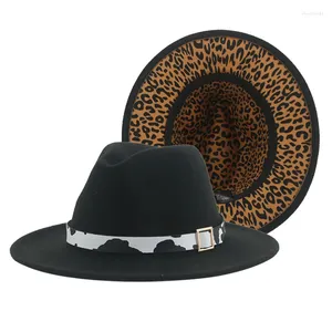 Bérets Fedora Hat Chapeaux pour femmes hommes Panama Caps feuttés patchwork léopard vintage occasionnel occidental cowboy chapeau femme