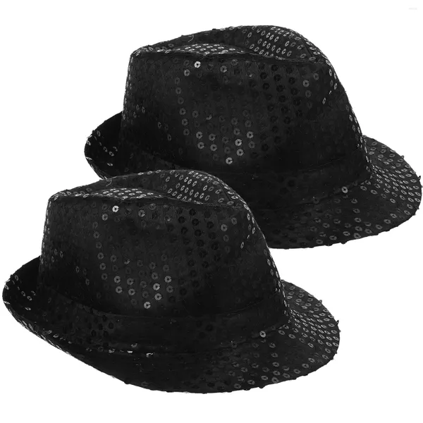 Boinas Sombrero Fedora Jazz Cap Dance Glitter Lentejuelas (Negro) 2 Piezas Divertido