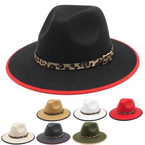 Beretten Fedora hoed wollen petten luipaard lederen riem vrouwen mannen hoeden trilby cap jazz fedoras bruiloft bowler panama