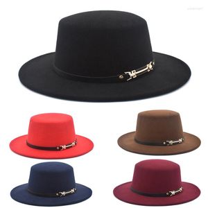 Boinas Fedora sombreros sombrero de fieltro con cinturón alrededor de mujeres hombres Vintage Trilby gorras de lana cálido Jazz Flat Top Chapeau negro panameño