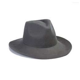 Bérets Fedora Chapeaux pour hommes femmes laine vintage large tarte à bord de porc noir / gris couleur fashion boater chapeau
