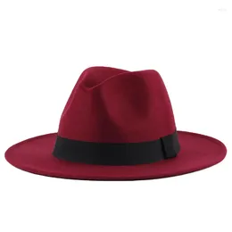Bérets Fedora chapeaux pour femmes 7cm large bord robe hommes casquettes chapeau feutré Panama mariage ruban bande Sombreros De Mujer
