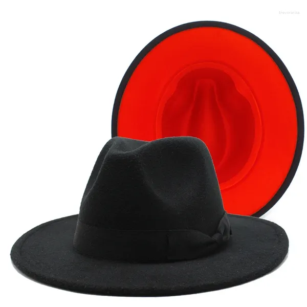 Bérets Fedora Chapeaux Large Bord Chapeau Noeud Papillon Ceinture Souffleur Double Face Adulte Jazz Feutre Fedoras Casquette Trilby Chapeau Casquettes