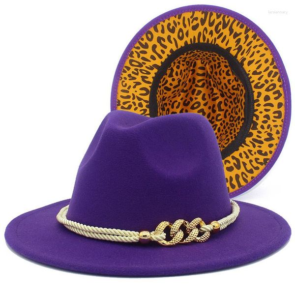 Bérets Fedora chapeaux femmes hommes Trilby casquettes Fedoras ceinture laine haut Jazz chapeau dame léopard intérieur casquette souffleur