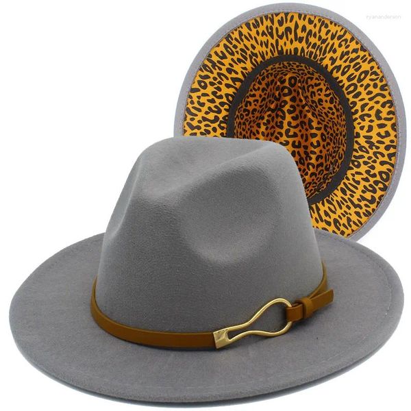 Bérets Fedora chapeaux femmes hommes Trilby casquettes Fedoras ceinture en cuir Jazz Chapeau intérieur imprimé léopard casquette dame feutre souffleur Chapeau