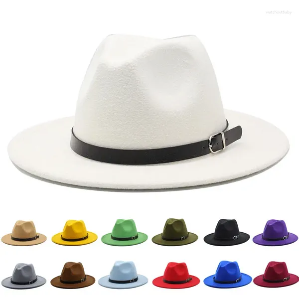 Bérets Fedora chapeaux femmes hommes Trilby casquettes laine Fedoras chaud noir cuir ceinture haut Jazz chapeau dame casquette