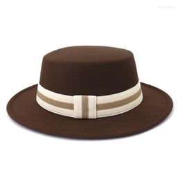 Beretten Fedora Women Hats Solid Black White Kaki Filted Hat Belt Band Simple Formal Dress Outdoor Autumn Winter Flat Top Filt