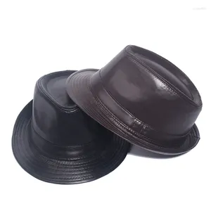 Berets Fedoras Fashion British Version coréenne du Big Hat Retro Pu Leather Jazz Hats For Women Luxury Designer