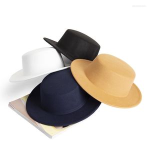 Boinas Sombrero de fieltro para mujer Gorra vintage Imitación de lana Jazz Elegante Británico de ala ancha Gorras para damas Sombreros de bombín