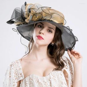 Boinas sombrero de fieltro flores de verano protección UV gorra de protección solar mujeres velo de moda sombreros de malla señoras gorras elegantes H6528