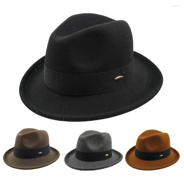 Bérets Fedoras chapeaux hommes Vintage noir feutre large bord Jazz homme pour hommes femmes Fedora Gentleman casquettes Jackson chapeau