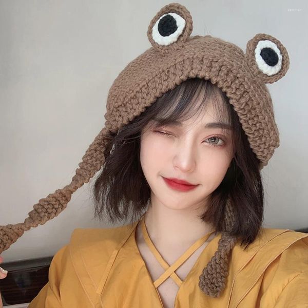 Boinas Sombreros femeninos de otoño e invierno Gorro de lana tejido Versión coreana Moda Linda cubierta para la cabeza Protector de orejas Sombrero Celebridad de Internet