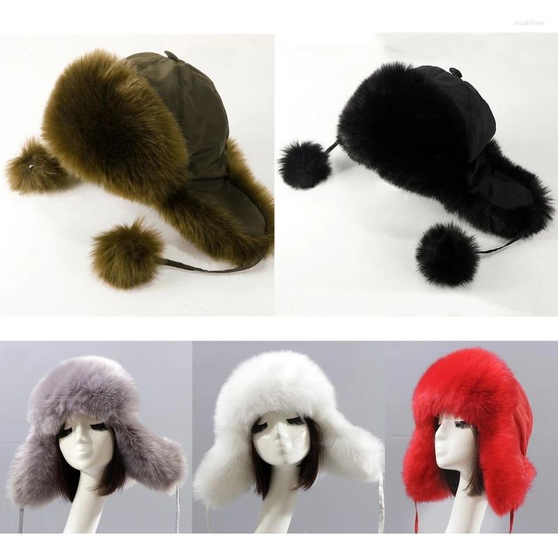 Berets Female Hat Thick Artificial Fur With Ear Flaps Outdoor Hiking Furry Caps Windproof Skiing Climbing Drop