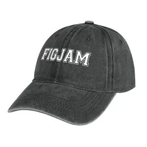 Bérets Figjam dans la police du maillot de sport collégial blanc avec contour noir - argot australien ftw cowboy hat de plage sort