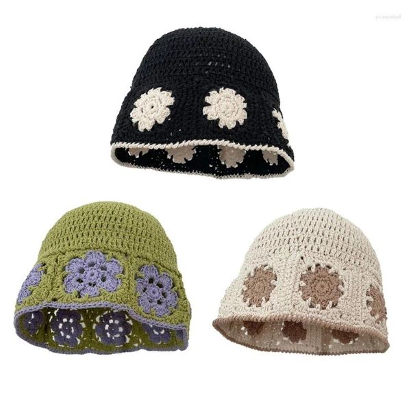 Bérets Fisherman Girls Bonnet Y2K Crochet Flower Hat Feme Feme Ressor Summer