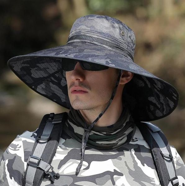 Bérets casquette de pêche hommes été UVproof grand bord soleil Boonie chapeaux Camouflage imperméable Protection en plein air randonnée chasse chapeau CapBerets6850357