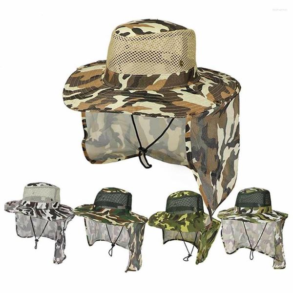 Boinas Sombrero de pesca ala ancha malla transpirable unisex deporte al aire libre senderismo protección UV cara cuello solapa hombre gorra de sol