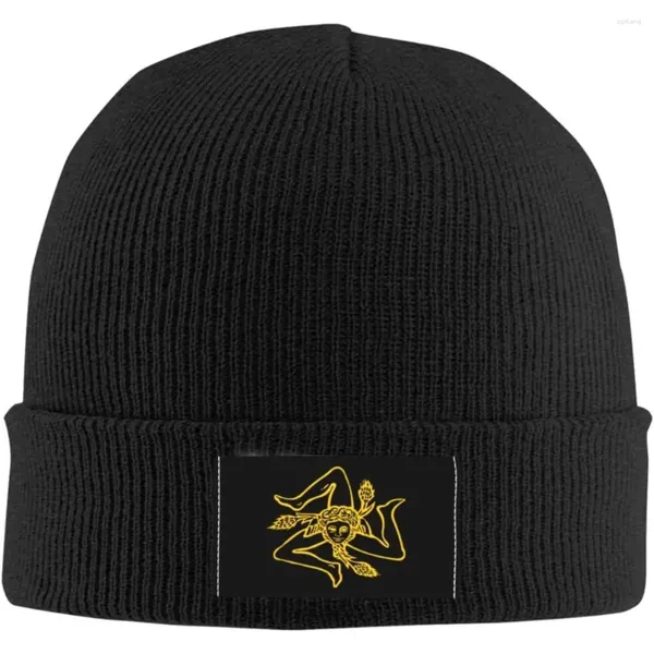 Bounets Flag of Sicily Men Mujeres Gorro de gorro de invierno Satráneo Knit Skull