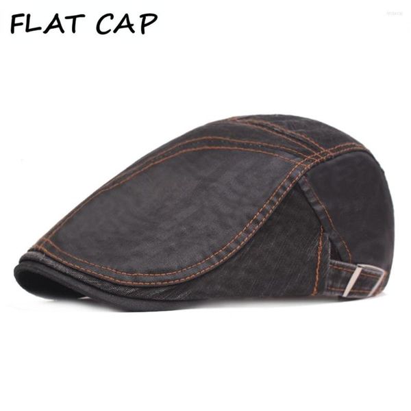 Boinas GORRA PLANA Boina para hombre Algodón Patchwork Visera negra Hombre Estilo británico Vintage Sboy Conducción Cabbie Sombreros para hombres