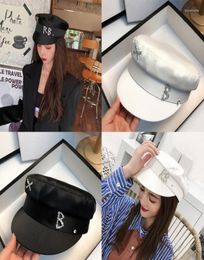 Boinas planas con diamantes de imitación para mujer, gorros militares de Color sólido a la moda, sombrero Naval de satén de seda para mujer, Paperboy3540623