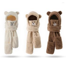 Bérets polaire ours oreille 4 en 1 chapeau gant masque écharpe costume hiver adolescents fournitures chaudes