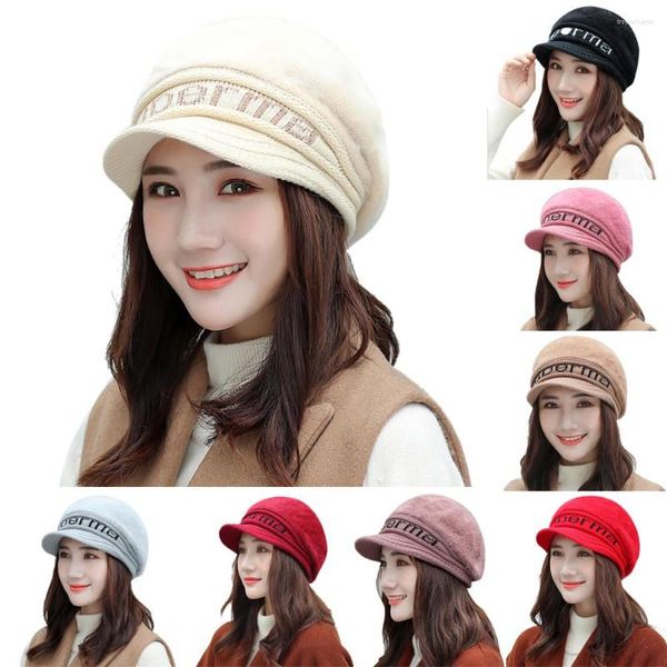 Bérets polaire tricoté béret chapeau d'hiver femmes mode coréenne lettre laine classique Sboy filles femme peintre casquette